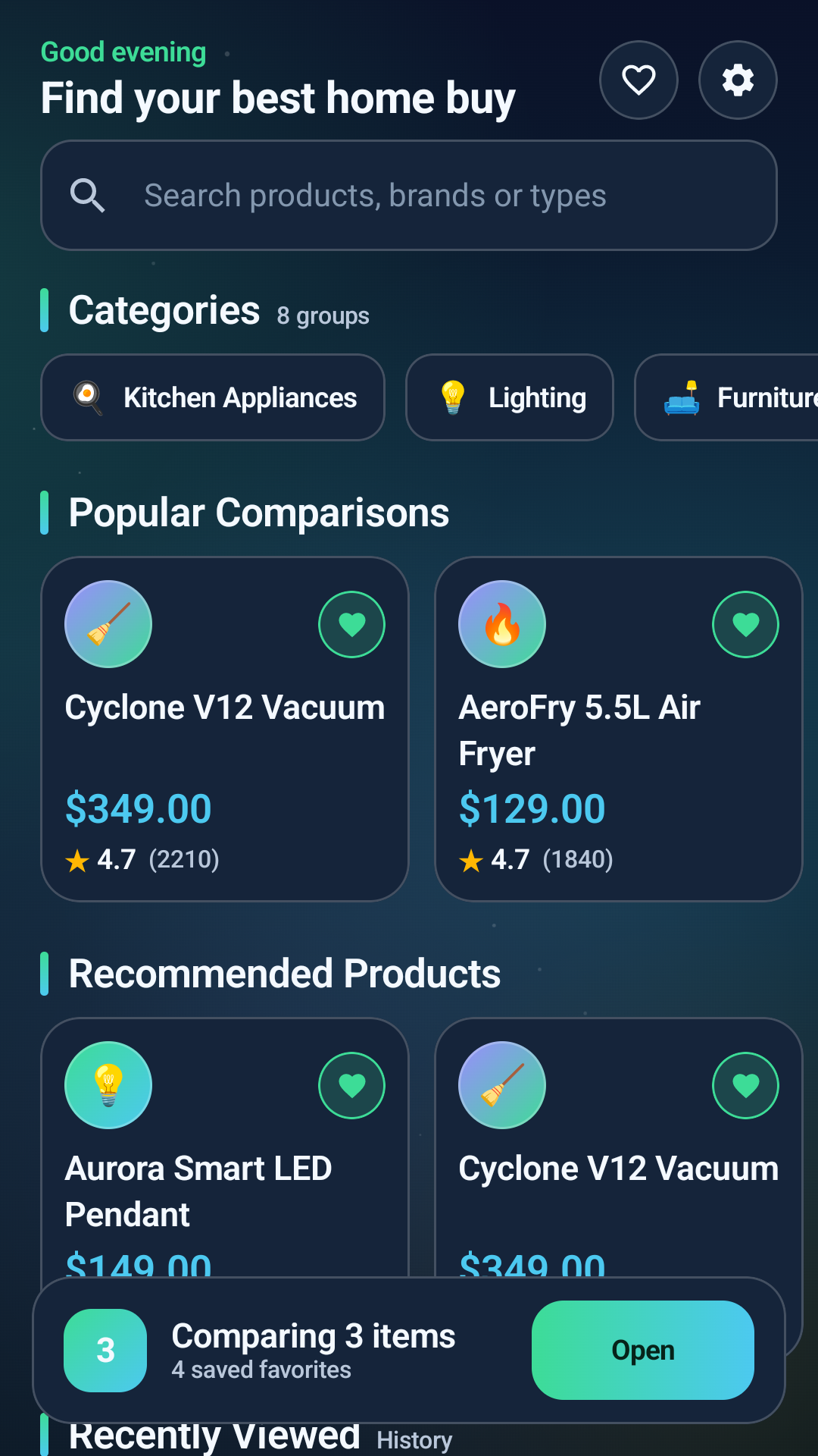 HomeCompare browsing screen