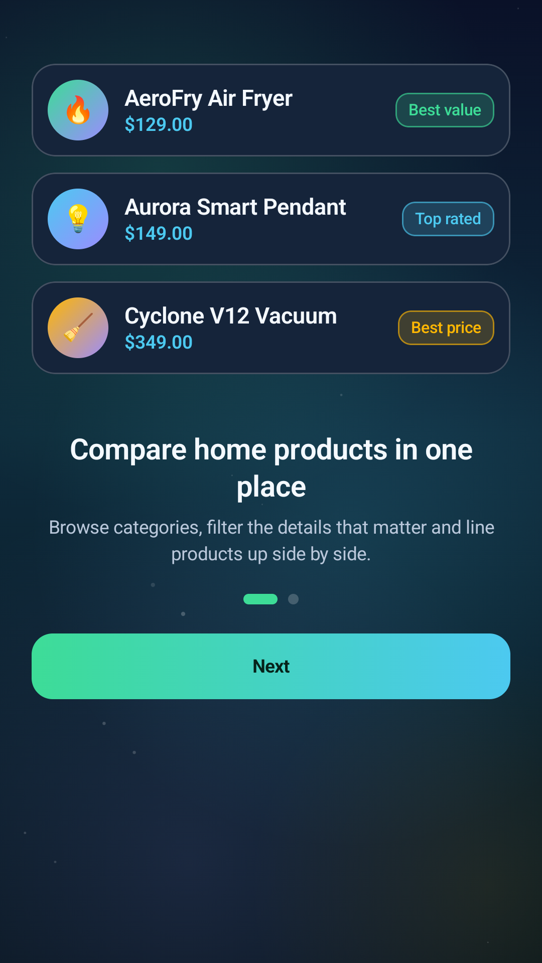 HomeCompare onboarding screen
